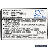 Motorola I576 Replacement Battery, 3.7V, 1800mAh, Li-ion 3