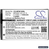 VeriFone VX600BT Replacement Battery, 3.7V, 1350mAh, Li-ion 3
