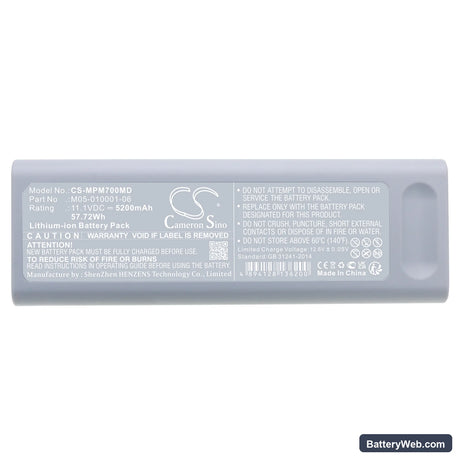 Mindray PM7000 Replacement Battery, 11.1V, 5200mAh, Li-ion 5