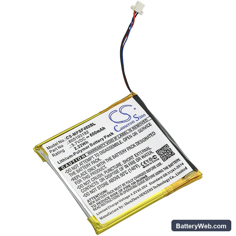 SanDisk Sansa View 8GB Replacement Battery, 3.7V, 600mAh, Li-Polymer 1