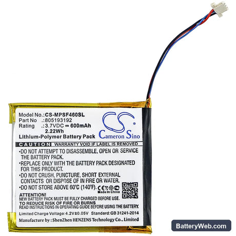 SanDisk Sansa View 8GB Replacement Battery, 3.7V, 600mAh, Li-Polymer 3