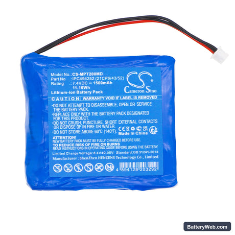 Medcaptain TP-20S Replacement Battery, 7.4V, 1500mAh, Li-ion 3