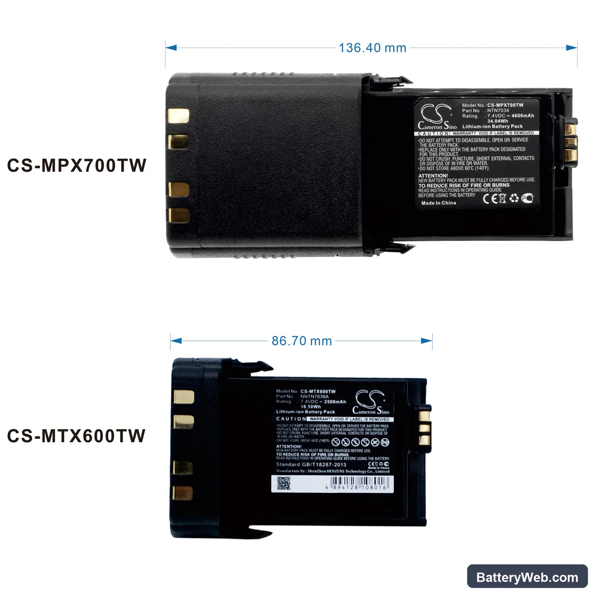 Motorola APX7000 Replacement Battery, 7.4V, 4600mAh, Li-ion 6