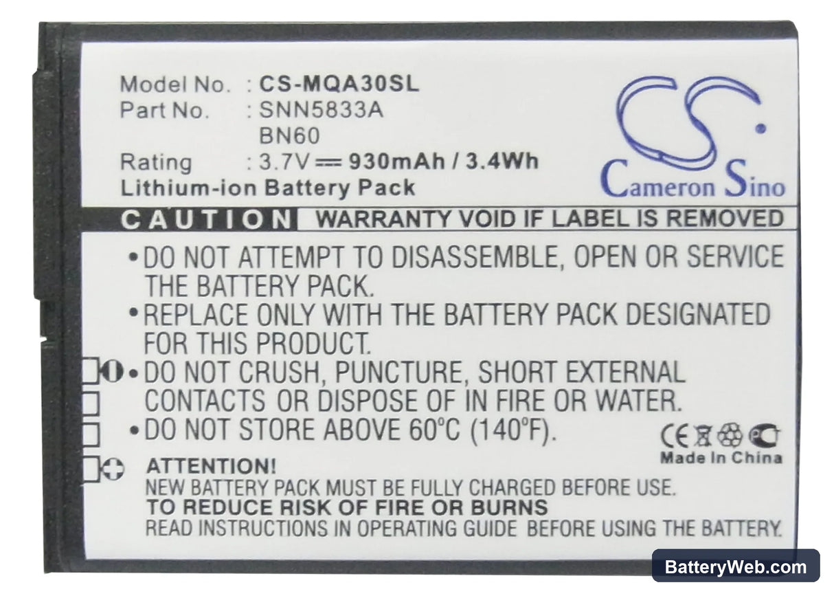 Motorola QA30 Replacement Battery, 3.7V, 930mAh, Li-ion 5