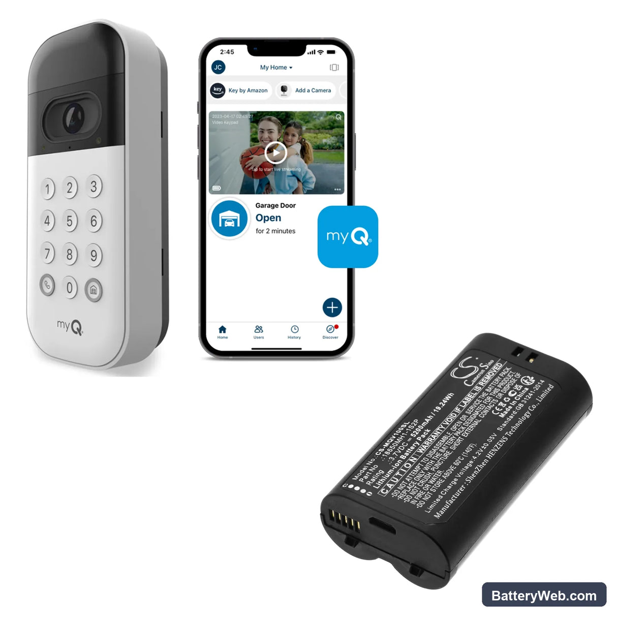 MYQ SMART GARAGE VIDEO KEYPAD Replacement Battery, 3.7V, 5200mAh, Li-ion 7