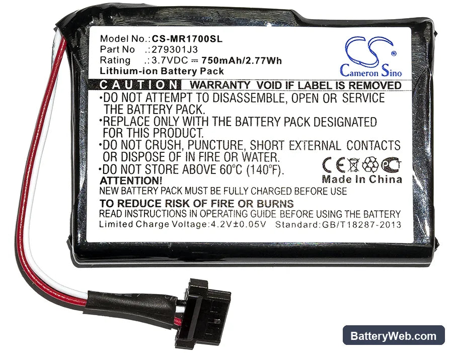 Magellan RoadMate 1700 Replacement Battery, 3.7V, 750mAh, Li-ion 3