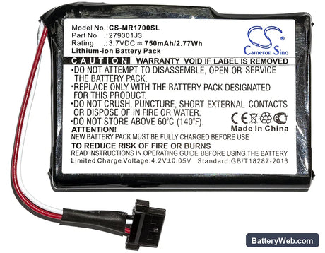 Magellan RoadMate 1700 Replacement Battery, 3.7V, 750mAh, Li-ion 3