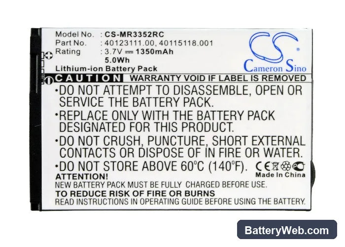 Novatel Wireless MiFi4510L Replacement Battery, 3.7V, 1350mAh, Li-ion 5