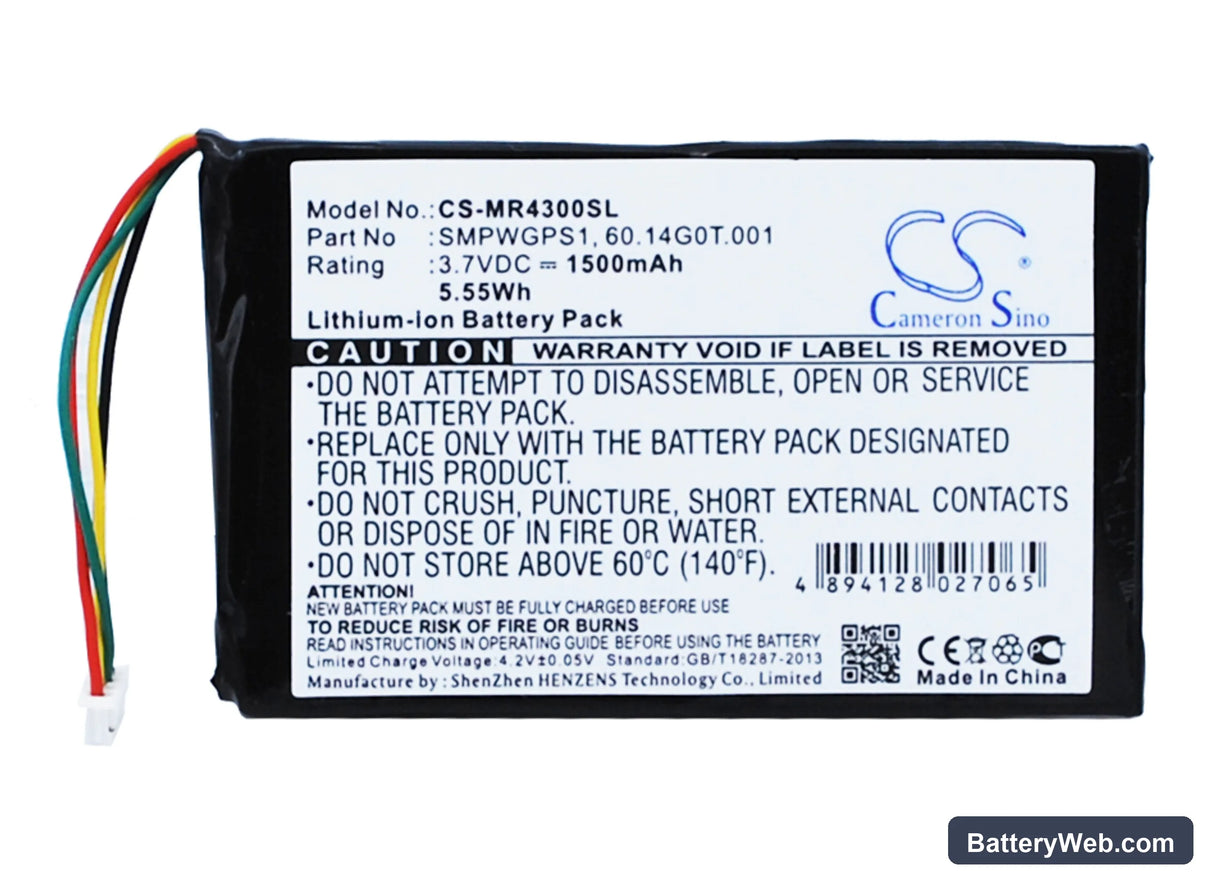 Magellan Maestro 4300 Replacement Battery, 3.7V, 1500mAh, Li-ion 1