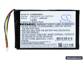 Magellan Maestro 4300 Replacement Battery, 3.7V, 1500mAh, Li-ion 1