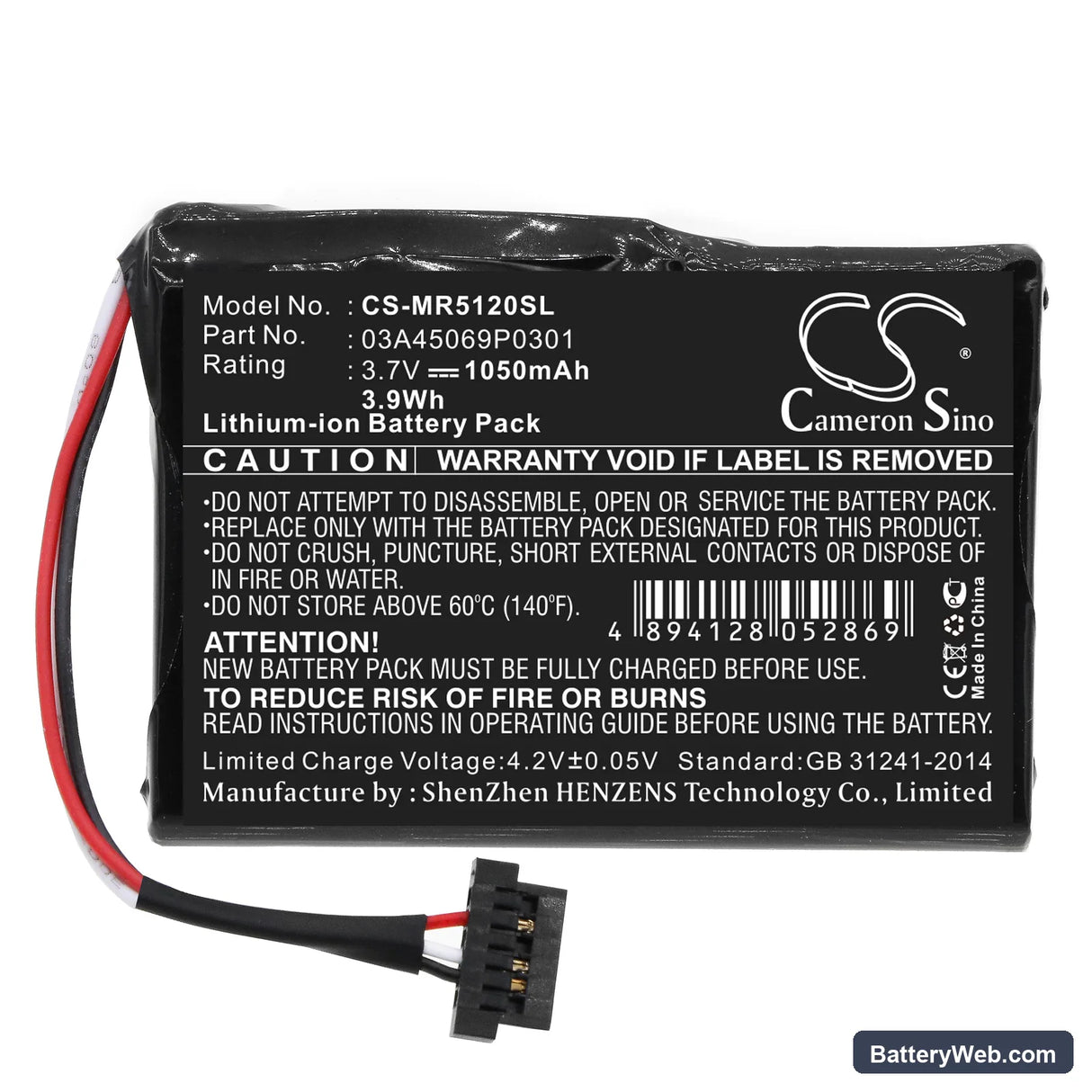 Magellan RoadMate 5145TLM Replacement Battery, 3.7V, 1050mAh, Li-ion 3