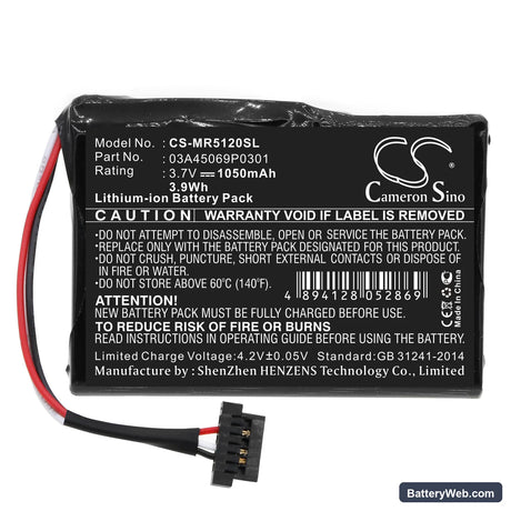 Magellan RoadMate 5145TLM Replacement Battery, 3.7V, 1050mAh, Li-ion 3