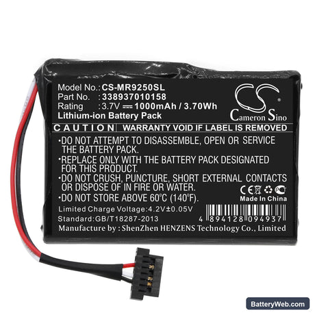 Magellan RoadMate 9250 Replacement Battery, 3.7V, 1000mAh, Li-ion 3