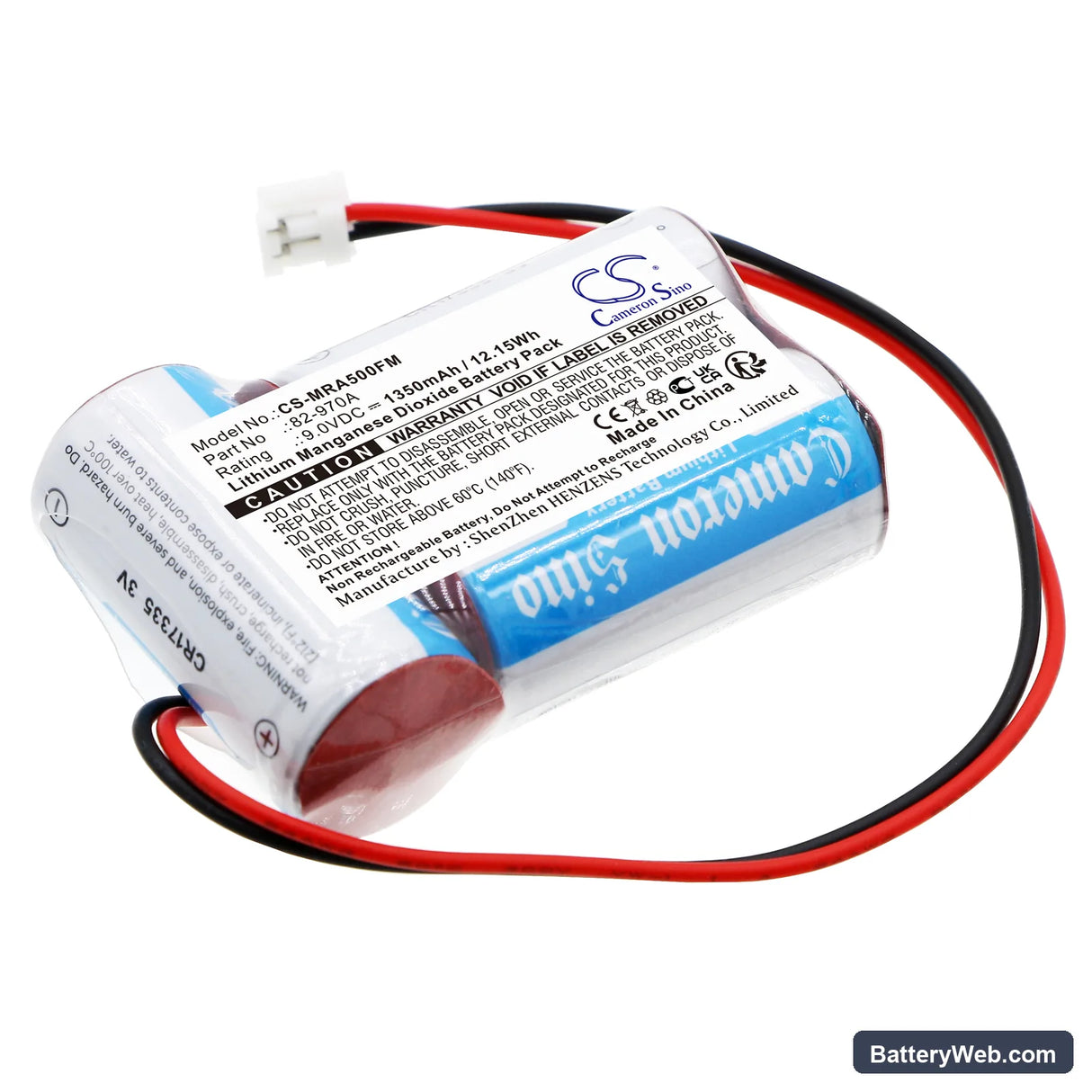 McMurdo A5 Replacement Battery, 9V, 1350mAh, Li-MnO2 1