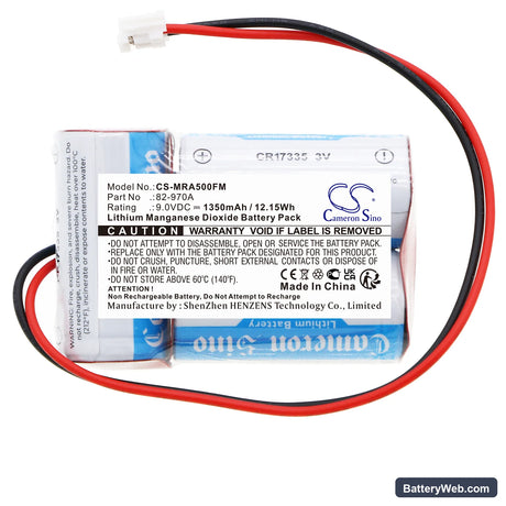 McMurdo A5 Replacement Battery, 9V, 1350mAh, Li-MnO2 3