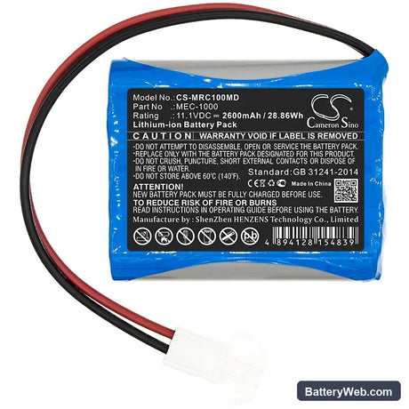 Mindray MEC-1000 Replacement Battery, 11.1V, 2600mAh, Li-ion 3