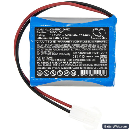 Mindray MEC-1000 Replacement Battery, 11.1V, 3400mAh, Li-ion 3