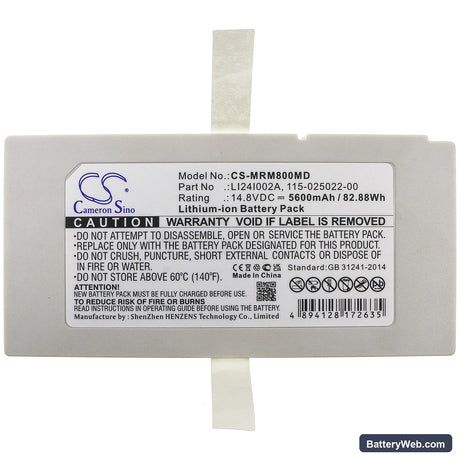 Mindray Consona N9 Replacement Battery, 14.8V, 5600mAh, Li-ion 3