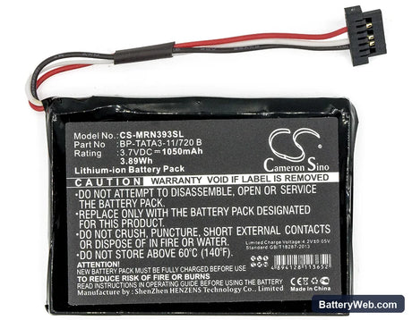 Mio Moov M410 Replacement Battery, 3.7V, 1050mAh, Li-ion 3
