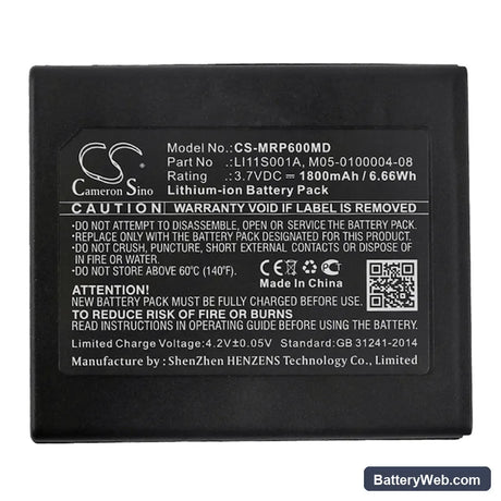 Mindray Oxymetre Pouls PM60 Replacement Battery, 3.7V, 1800mAh, Li-ion 5