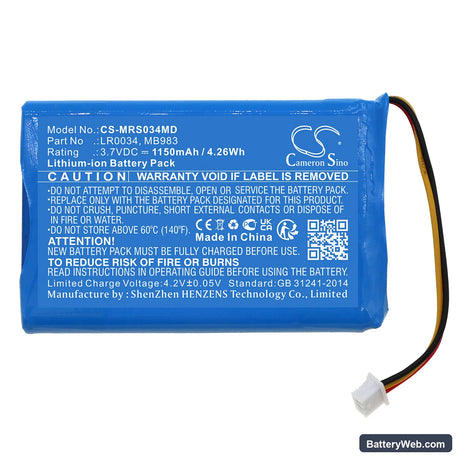 MIR Spirodoc Spirometer Replacement Battery, 3.7V, 1150mAh, Li-ion 3