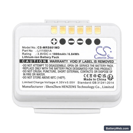 Mindray TMS-6016 Replacement Battery, 3.8V, 1800mAh, Li-ion 5
