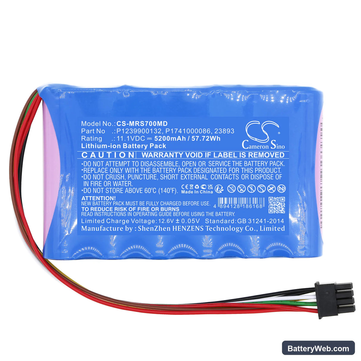 Masimo 23893 Replacement Battery, 11.1V, 5200mAh, Li-ion 3