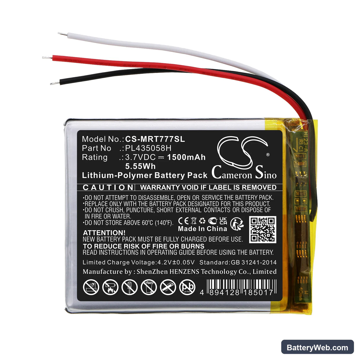RoadMate 7771T-LMB Replacement Battery, 3.7V, 1500mAh, Li-Polymer 3