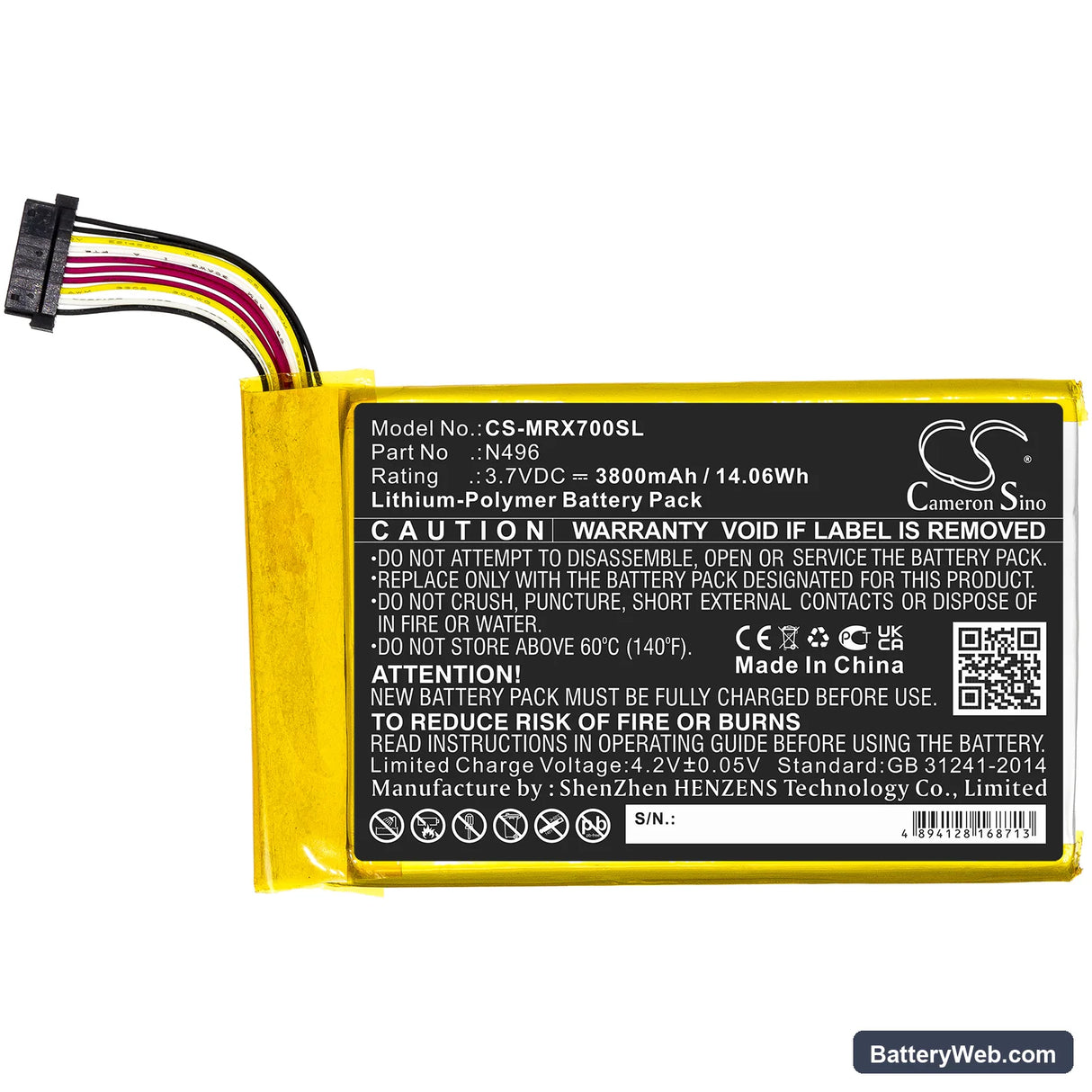 Magellan TRX7 Replacement Battery, 3.7V, 3800mAh, Li-Polymer 3