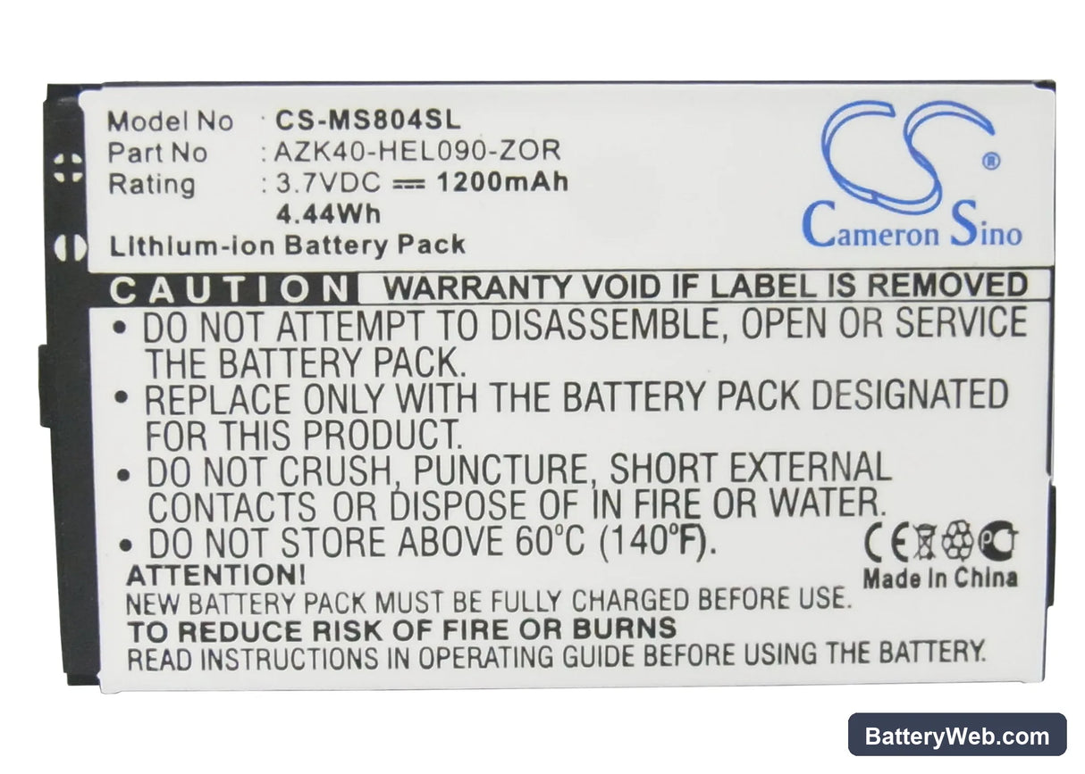 Gigabyte GSmart MS804 Replacement Battery, 3.7V, 1200mAh, Li-ion 5
