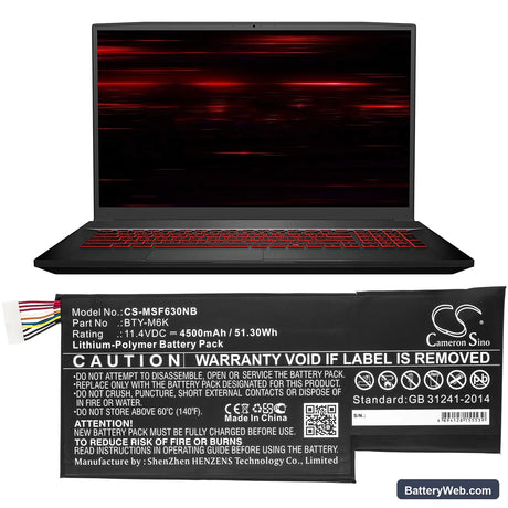 MSI GF63 8RC-005CN Replacement Battery, 11.4V, 4500mAh, Li-Polymer 5