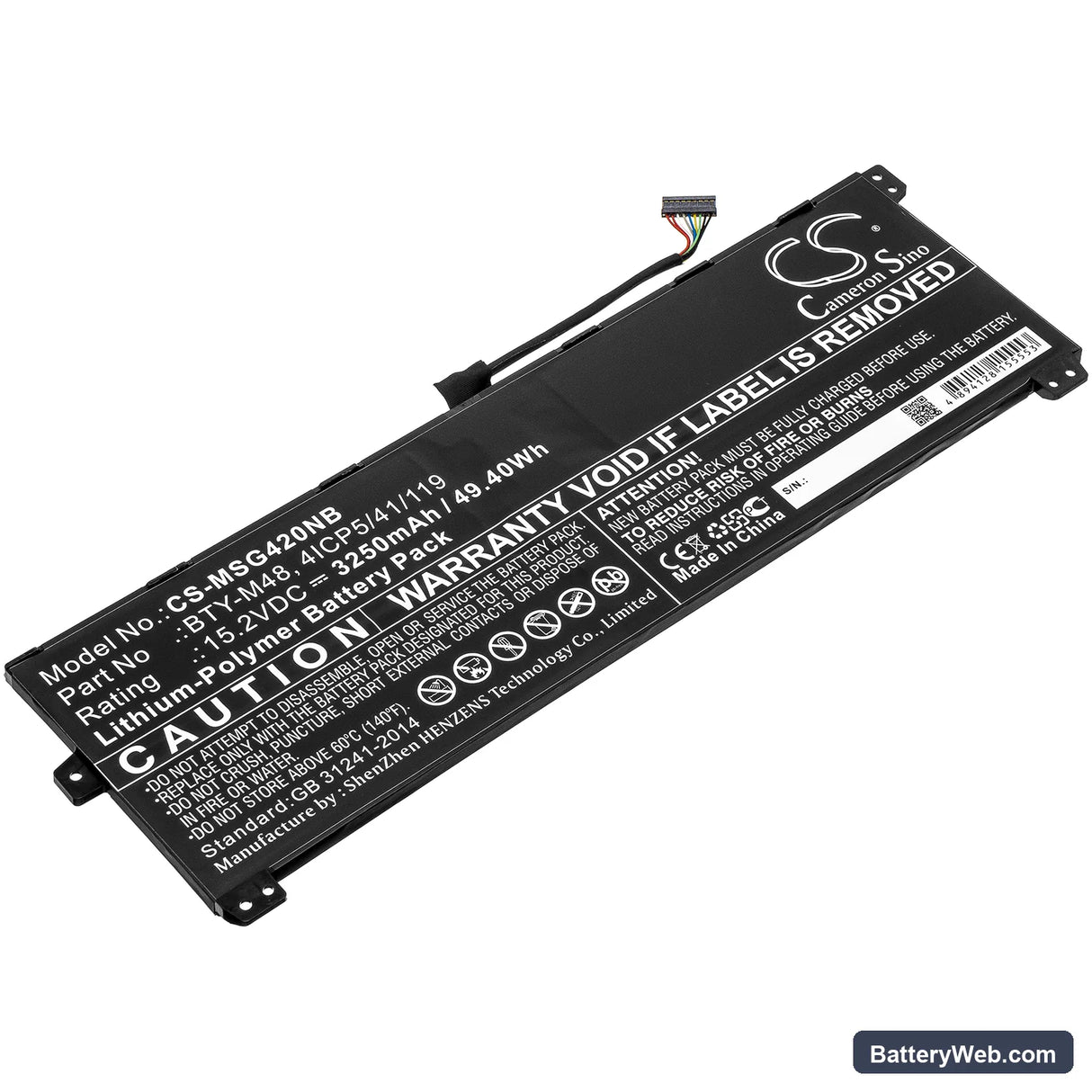 MSI PS42 8RC-027tw Replacement Battery, 15.2V, 3250mAh, Li-Polymer 1