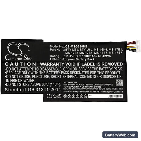 MSI GS63 7RE Stealth Pro Replacement Battery, 11.4V, 5300mAh, Li-Polymer 3