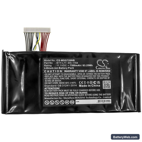 MSI GT72 6QDG16H21 Replacement Battery, 11.1V, 7500mAh, Li-ion 3