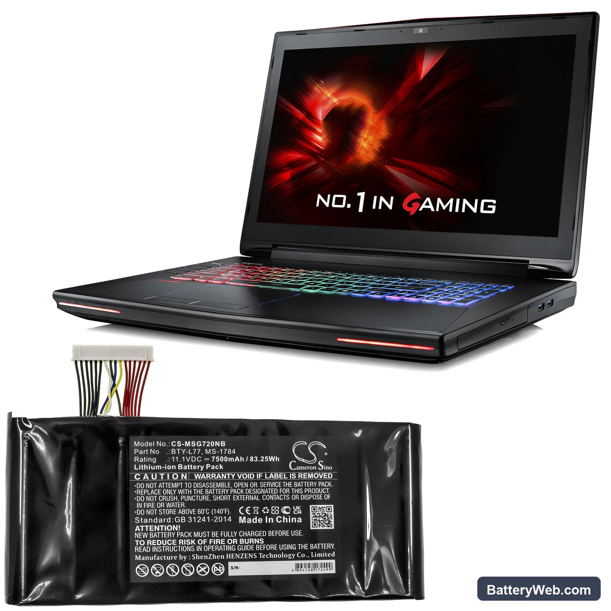 MSI GT72 6QDG16H21 Replacement Battery, 11.1V, 7500mAh, Li-ion 6