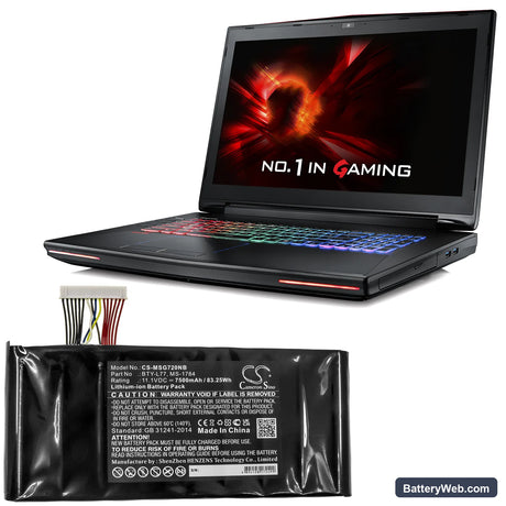MSI GT72 6QDG16H21 Replacement Battery, 11.1V, 7500mAh, Li-ion 6