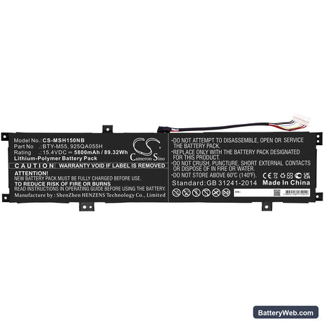 MSI Alpha 15 A3DDK Replacement Battery, 15.4V, 5800mAh, Li-Polymer 3