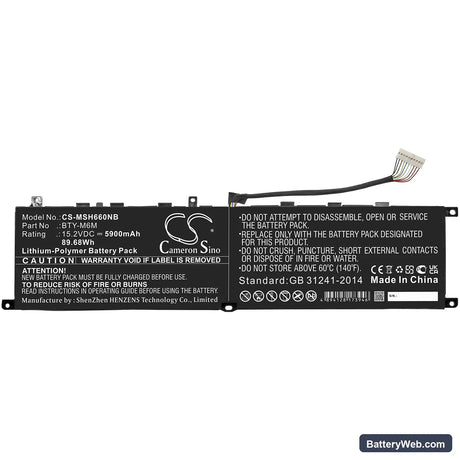 MSI Gs66 Stealth Replacement Battery, 15.2V, 5900mAh, Li-Polymer 3