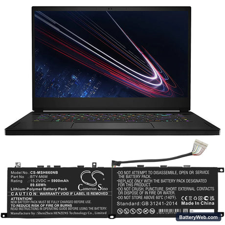 MSI Gs66 Stealth Replacement Battery, 15.2V, 5900mAh, Li-Polymer 6