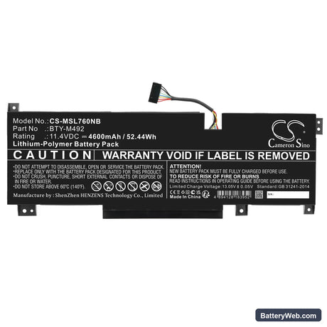 MSI Bravo 15 B5DD-007XES Replacement Battery, 11.4V, 4600mAh, Li-Polymer 3
