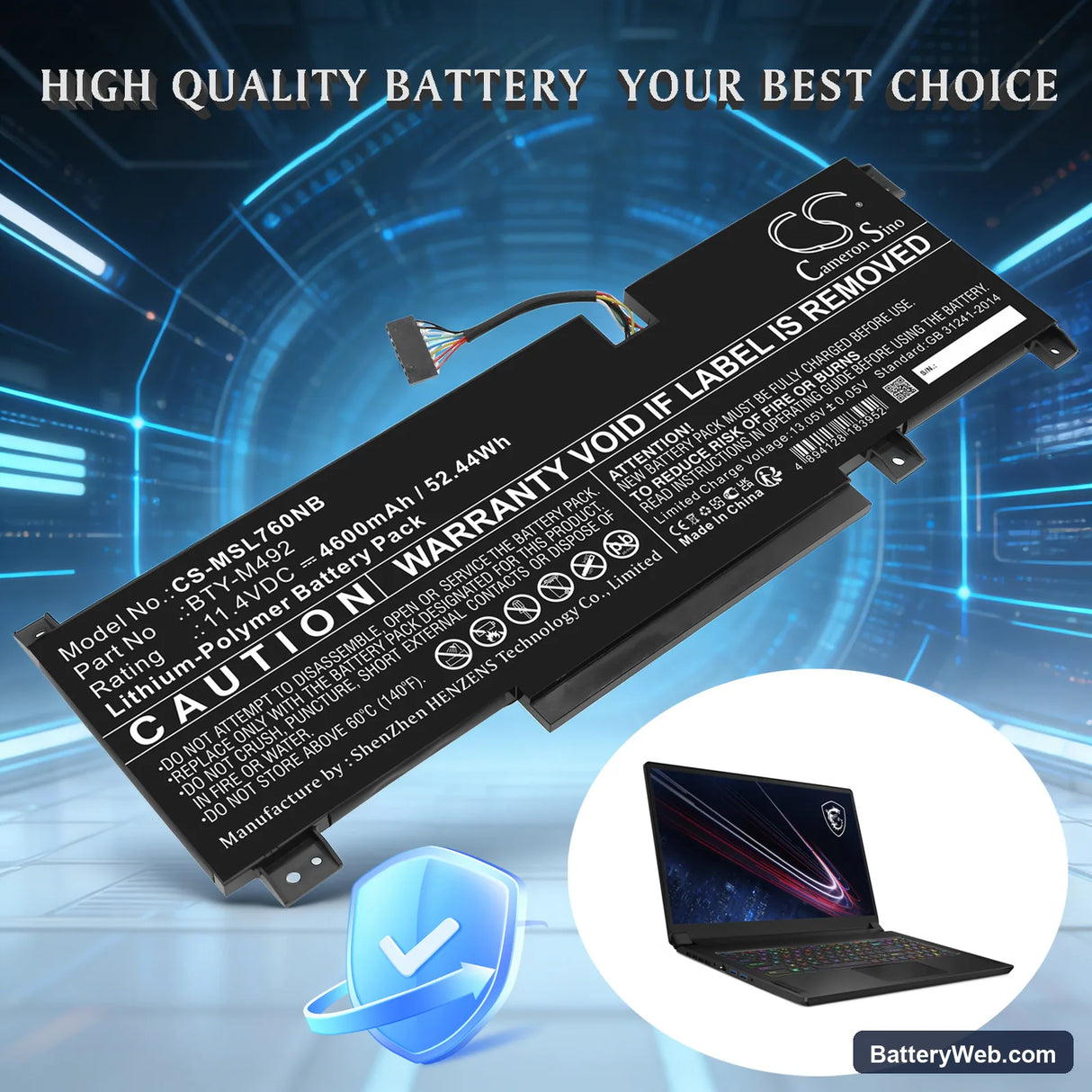 MSI Bravo 15 B5DD-007XES Replacement Battery, 11.4V, 4600mAh, Li-Polymer 6