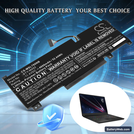 MSI Bravo 15 B5DD-007XES Replacement Battery, 11.4V, 4600mAh, Li-Polymer 6