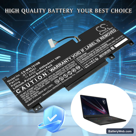 MSI Bravo 15 B5DD-007XES Replacement Battery, 11.4V, 4500mAh, Li-Polymer 6