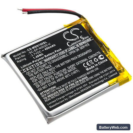 Monster Ncredible Ntune Replacement Battery, 3.7V, 400mAh, Li-Polymer 1