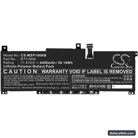 MSI GSP14 Replacement Battery, 11.4V, 4400mAh, Li-Polymer 3