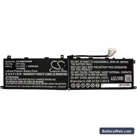 MSI GS65 Replacement Battery, 15.2V, 5200mAh, Li-Polymer 3