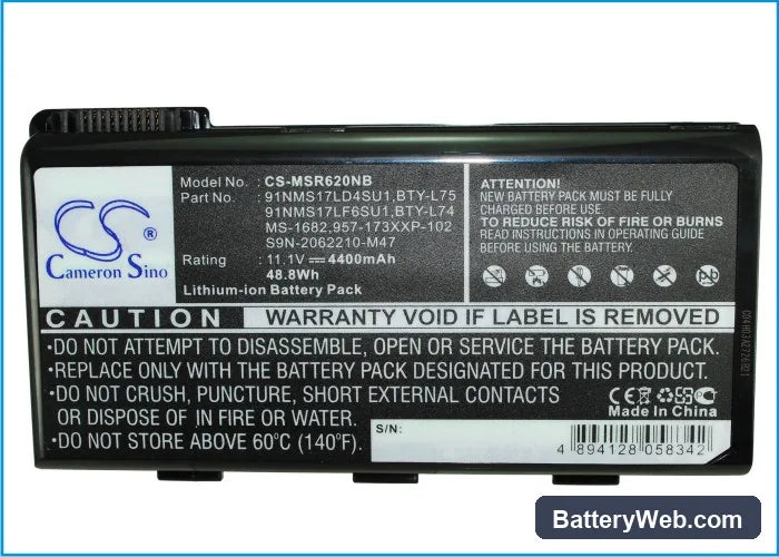 MSI A5000 Replacement Battery, 11.1V, 4400mAh, Li-ion 5