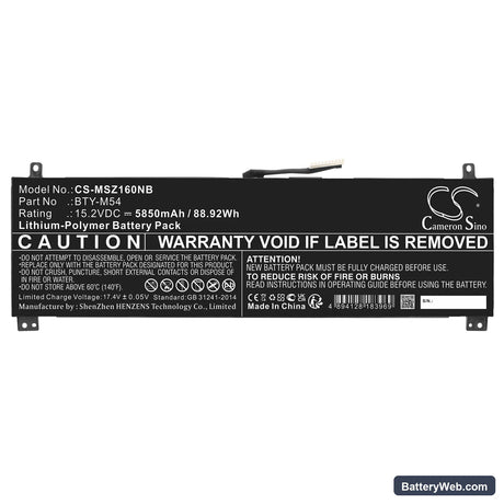 MSI Creator Z16 A11UET-031UK Replacement Battery, 15.2V, 5850mAh, Li-Polymer 3