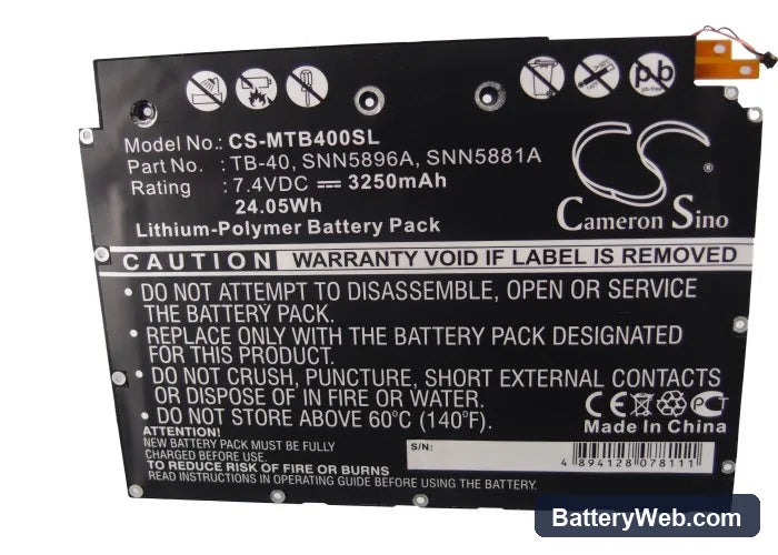 Motorola MZ604 Replacement Battery, 7.4V, 3250mAh, Li-Polymer 5