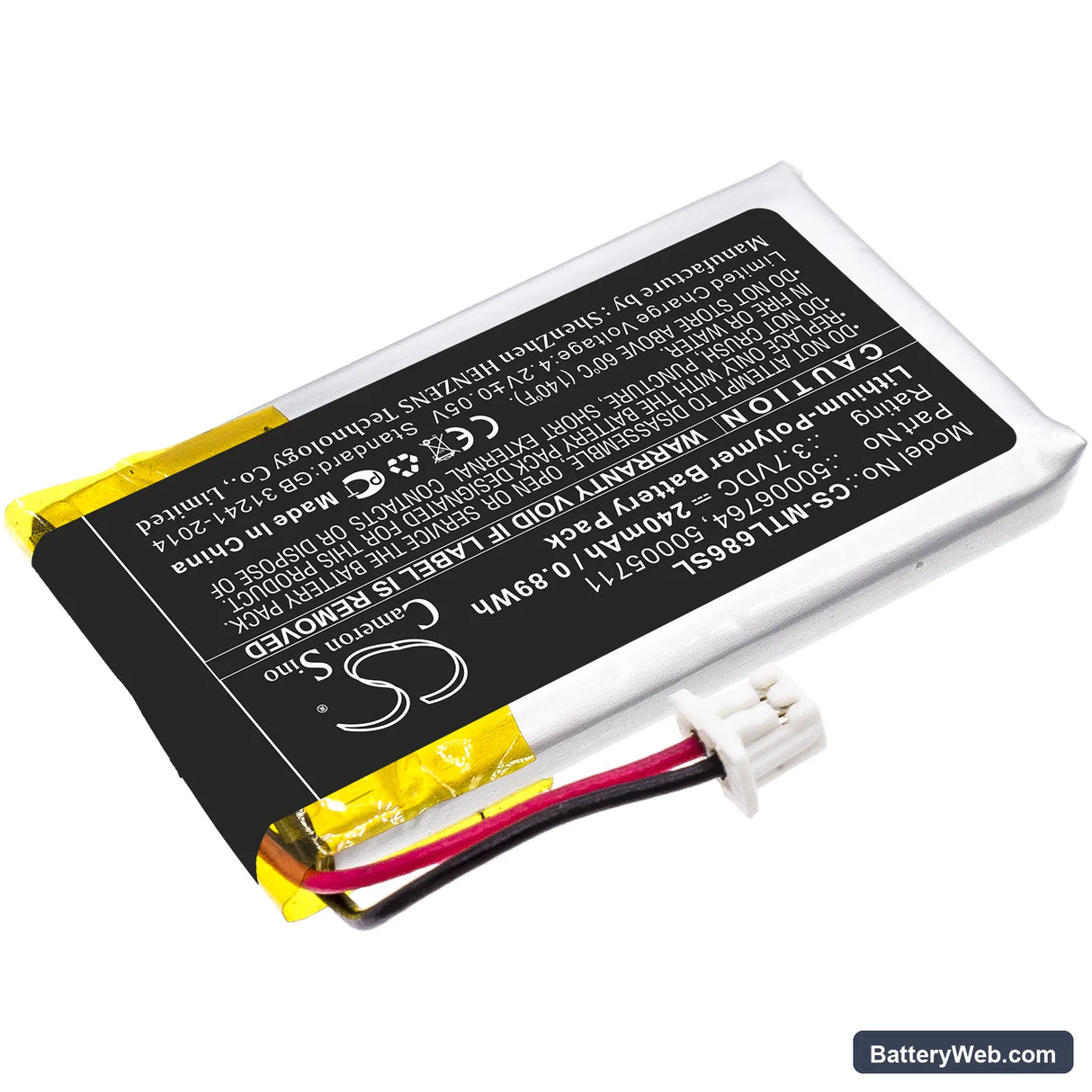 Mitel 6865i Replacement Battery, 3.7V, 240mAh, Li-Polymer 2